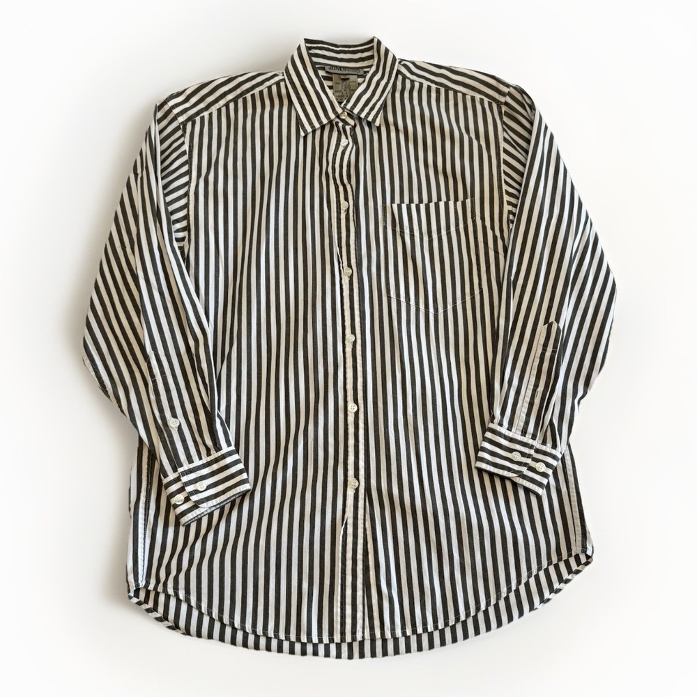 VTG Jones & Co. Women's Striped Button Down Blouse Top Medium Layers Sustainable